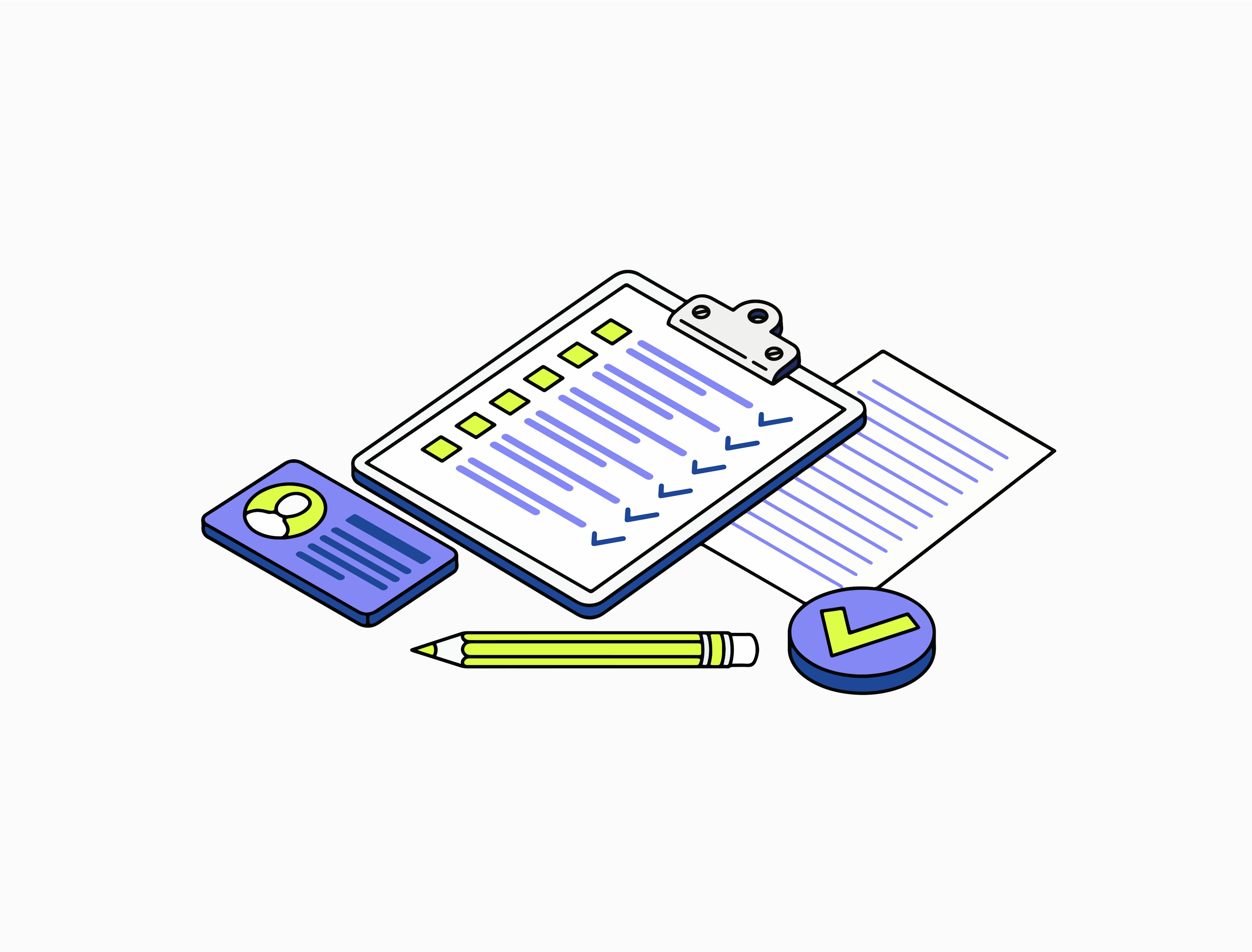 An illustration of a student card, pen, and paper 
