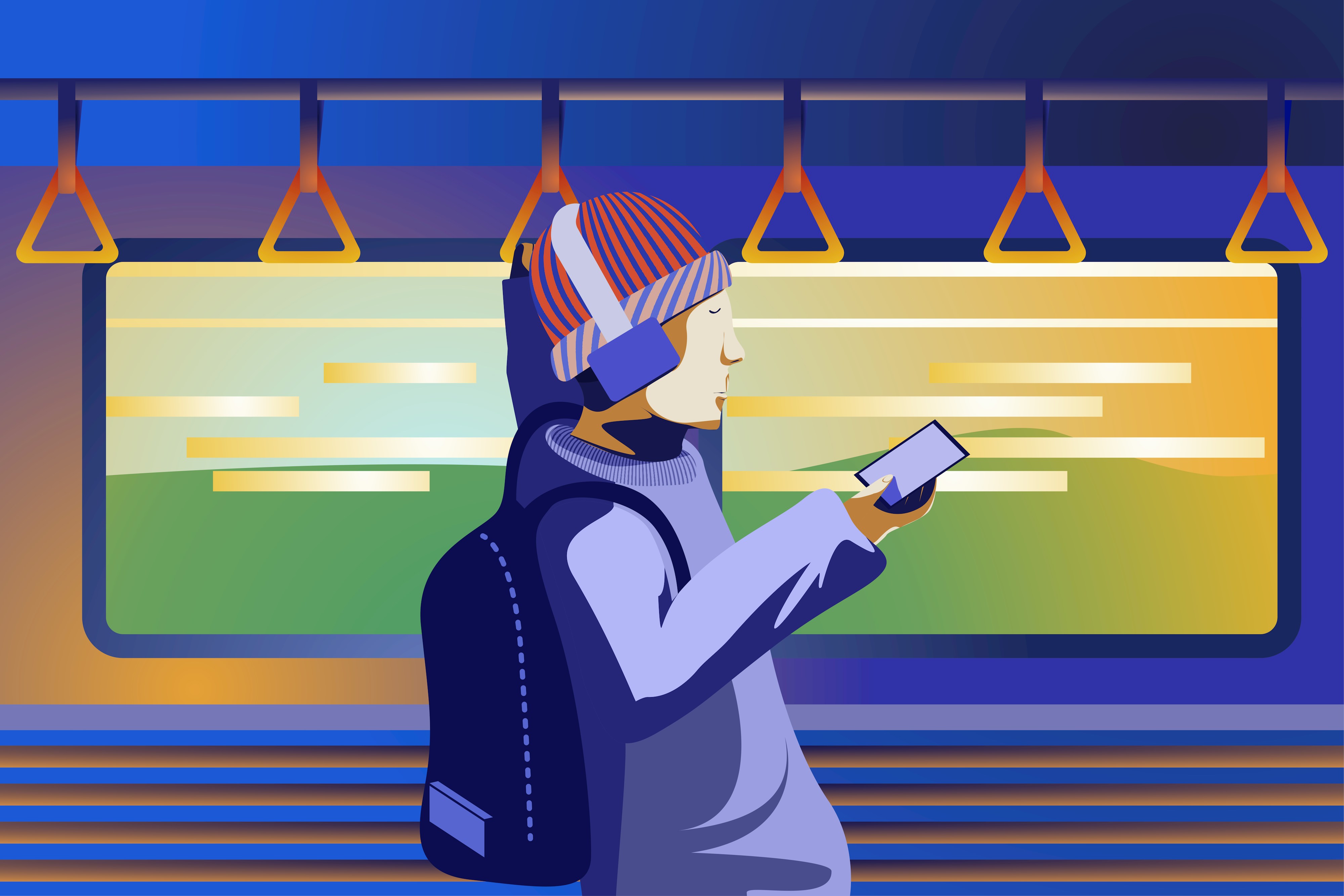 Illustration of a young person standing in a metro